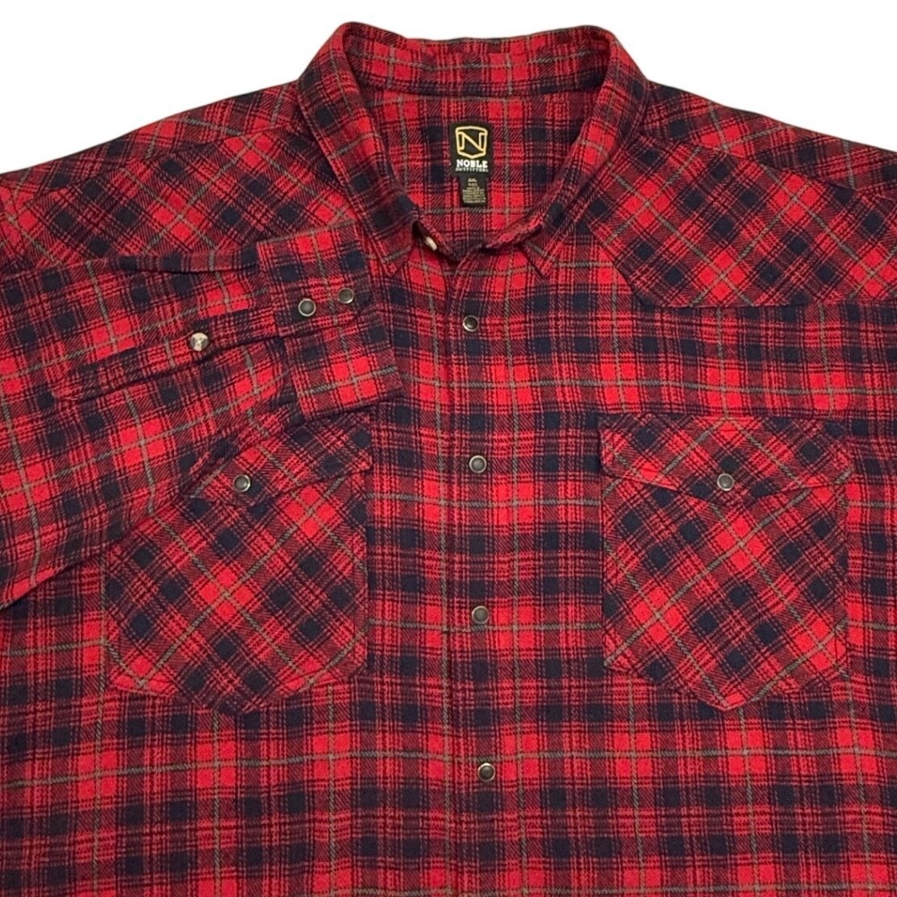 Noble Outfitters Shirt Mens 4XL Red Plaid Flannel Western Pearl Snap Long Sleeve